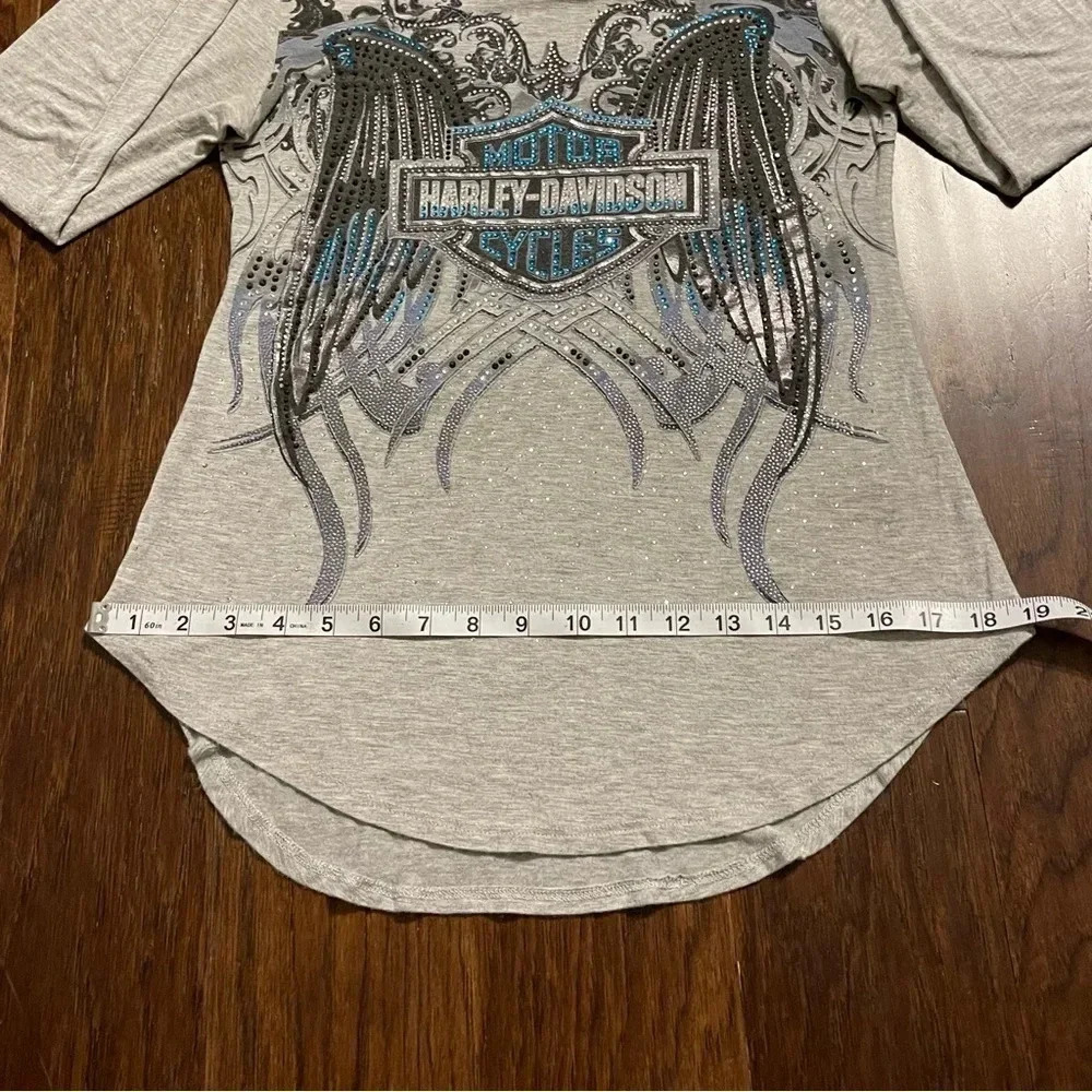 Harley Davidson Rhinestone Cowl Neck Long Sleeve Shirt Y2K - Picture 8 of 10